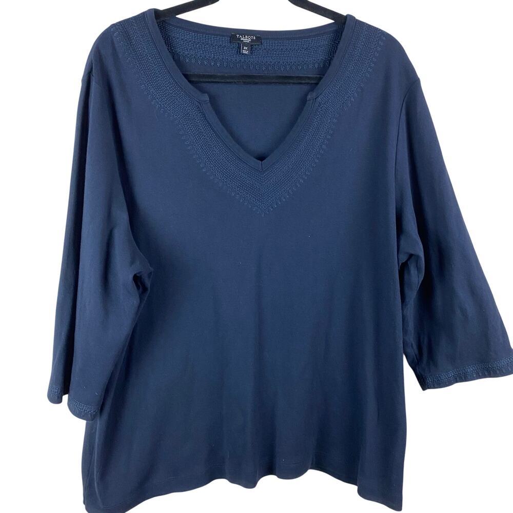 Talbots Navy Blue V Neck Tunic Top 3/4 Sleeve Classic Career Office Plus Size 3X